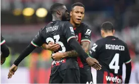  ?? Photograph: Daniele Mascolo/Reuters ?? Aster Vranckx celebrates with Fikayo Tomori after Milan beat Fiorentina.