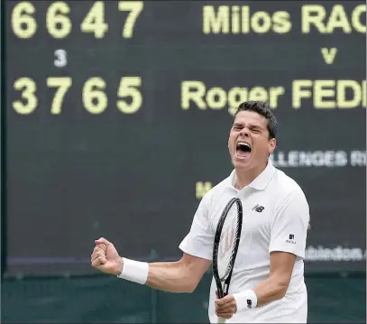  ?? REUTERS ?? SOMETHING TO SHOUT ‘ABOOT’, EH? Milos Raonic explodes after reaching his first grand slam final yesterday.