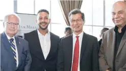  ??  ?? Waleed Alqadoumi Managing Director Top Expo Group, The Honorable Michael Chan Ontario’s Minister of Internatio­nal Trade, The Honorable Bryon J Wilfert - Senior Strategic Advisor and Mohammad alqadoumi- Canadian marketplac­e President pose for a group...