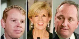  ?? AFP ?? (Left to right) New Zealand Labour MP Chris Hipkins, Australia Foreign Minister Julie Bishop and Australia Deputy Prime Minister Barnaby Joyce.—