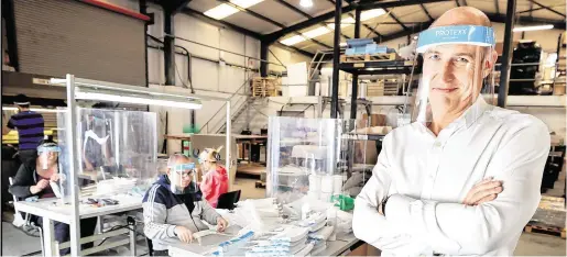 ??  ?? Pitching in: Gary Foley MD of Future Plastics which joined the national effort by making PPE face masks at its plant in Navan