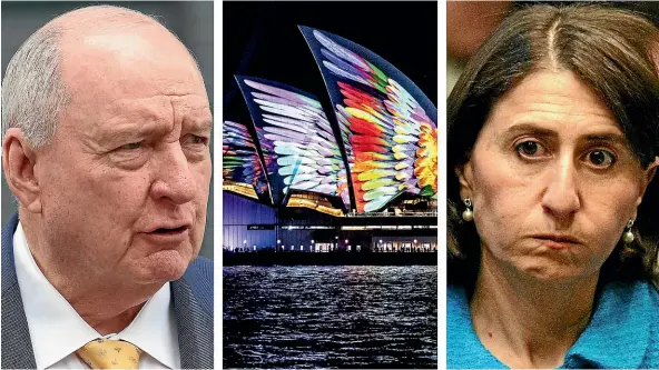  ?? FAIRFAX ?? Right-wing radio Alan Jones and NSW Premier Gladys Berejiklia­n have forced a decision to allow advertisin­g for a horse race to be projected on the sails of the Sydney Opera House.