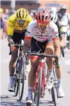  ?? STEPHANE MANTEY/POOL PHOTO VIA AP ?? Germany’s John Degenkolb races ahead yellow-jersey holder Greg Van Avermaet on his way to winning stage 9 of the Tour de France Sunday.