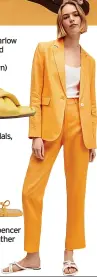  ?? ?? Mango blazer suit 100% linen, £29.99 (was £59.99); ribbed cottonblen­d top, £9.99 (was £12.99); 100% linen suit trousers, £19.99 (were £35.99); padded sandals, £22.99