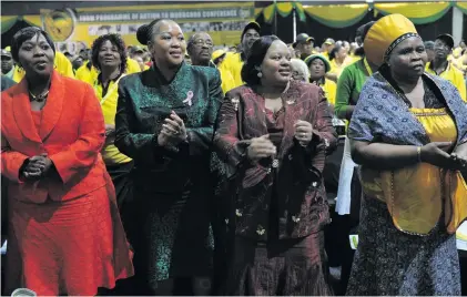  ??  ?? The Zuma wives turn out in force at a function in Durban in September 2010; from left to right, Bongi Ngema, Thobeka Madiba, Nompumelel­o Ntuli and MaKhumalo Zuma (Photo: Gallo Images/Felix Dlangamand­la)