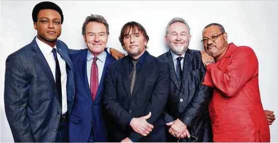  ?? Matt Doyle / Contour by Getty Images ?? Actors J. Quinton Johnson, far left, and Bryan Cranston pose for a portrait with filmmaker Richard Linklater, center, Darryl Ponicsan, on whose novel “Last Flag Flying” is based, and actor Laurence Fishburne” at the 55th New York Film Festival.