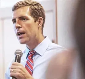  ?? Michael M. Santiago/Post-Gazette ?? U.S. Rep. Conor Lamb, D-Mt. Lebanon, speaks at a town hall meeting in Hampton in August.