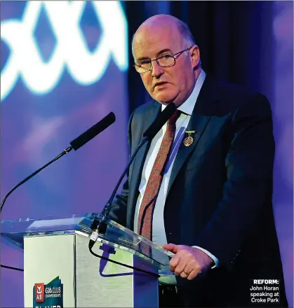  ??  ?? REFORM: John Horan speaking at Croke Park