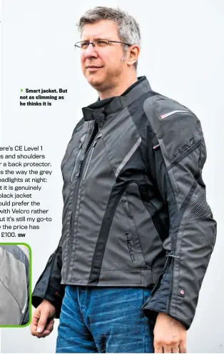  ??  ?? Air-circulatio­n system: leave main zip open for air to go through mesh flap. Cool…
Smart jacket. But not as slimming as he thinks it is