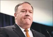  ?? Andrew Harnik / Associated Press ?? Secretary of State Mike Pompeo pauses during a news conference at the State Department in Washington on Friday.