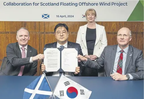  ?? ?? South Korea’s HD Hyundai Heavy Industries has signed a memorandum of understand­ing with Scottish Government bodies that will see the internatio­nal conglomera­te building a new manufactur­ing base for floating offshore wind technology in Scotland