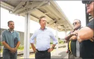  ?? Ned Gerard / Hearst Connecticu­t Media ?? Ned Lamont speaks to commuters during a campaign stop.