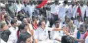  ?? PTI ?? DMK working president MK Stalin at a protest demanding the setting up of the Cauvery Management Board in April.