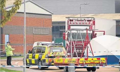  ?? Picture: PA. ?? Police activity at the Waterglade Industrial Park in Grays, Essex, after 39 bodies were found in a lorry.