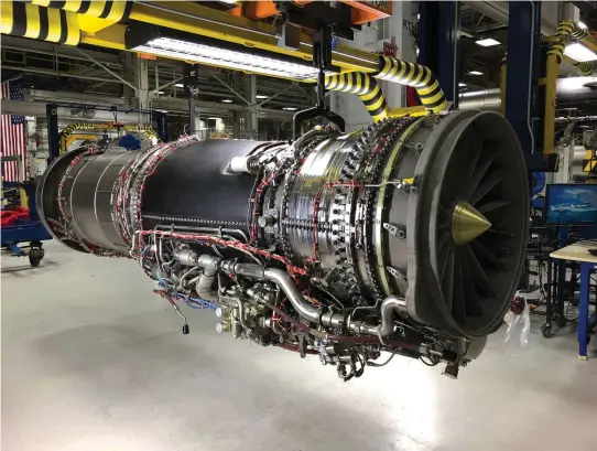  ??  ?? BELOW The F414-GE-100 engine sits in the assembly area at GE Aviation’s Riverworks facility in Lynn, Massachuse­tts, as it prepares for checkout tests. The engine will power the X-59 in flight