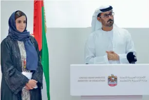  ?? Wam ?? Hussain bin Ibrahim Al Hammadi and Jameela bint Salem Al Muhairi announce the preparedne­ss of Emirati schools across the country for the new school year at a Press conference. —