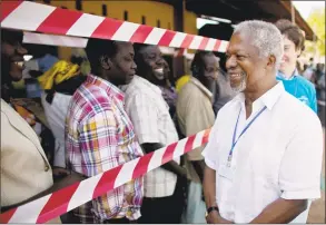  ?? Pete Muller / Associated Press ?? In this Jan. 9, 2011 file photo, former United Nations Secretary-General Kofi Annan, visits a independen­ce referendum polling center in the southern Sudanese city of Juba. Annan died Saturday at age 80.