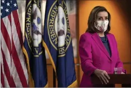  ?? JACQUELYN MARTIN — THE ASSOCIATED PRESS ?? House Speaker Nancy Pelosi of California speaks during her weekly briefing on Capitol Hill in Washington on Thursday.