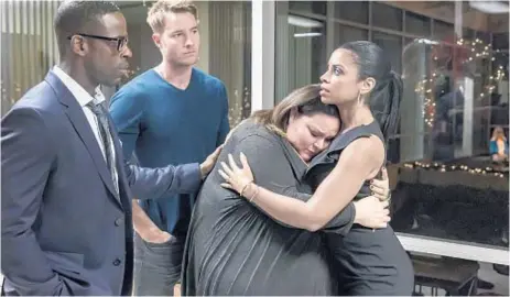  ?? Ron Batzdorff ?? ACTORS Sterling K. Brown as Randall, left, Justin Hartley as Kevin, Chrissy Metz as Kate and Susan Kelechi Watson as Beth in NBC’s “This Is Us,” which has managed to connect with its audience in a very powerful and unexpected way.