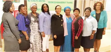  ??  ?? The Chairperso­n of Neca’s Network of Entreprene­urial Women (NNEW) Abuja chapter, Mrs Ekaette Umoh (middle)and other members of the network during a press conference on the 2017 NNEW summit coming up in Abuja on November 1st.