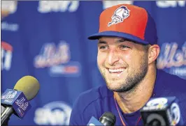  ?? ROB FOLDY / GETTY IMAGES ?? Tim Tebow is set to be the Mets’ designated hitter today when the Red Sox visit First Data Field in Port St. Lucie for a hotly anticipate­d spring training game.