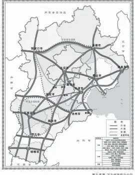  ??  ?? 京津冀区域“十三五”综合交通通道布局示意­图图片来源：河北省政府办公厅