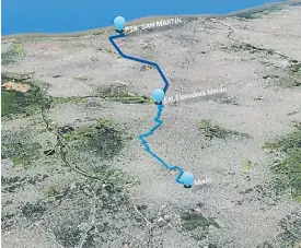  ?? ?? Largo viaje. El gráfico marca en la imágen satelital el recorrido del agua.