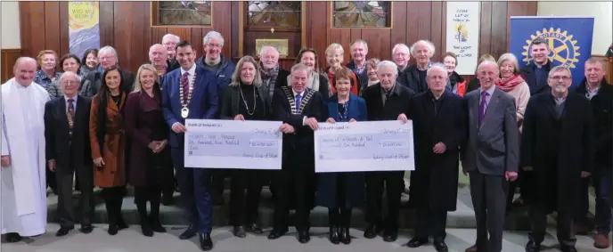  ??  ?? Presentati­on of cheques from Sligo Rotary club to Society of St. Vincent de Paul and North West Hospice at interdenom­inational Service of Thanksgivi­ng held at St. Columba’s Church Rosses Point Co. Sligo. Proceeds from collection in O’Connell Street during Christmas week.