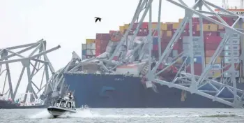  ?? — Reuters ?? The Dali cargo vessel which crashed into the Francis Scott Key Bridge causing it to collapse in Baltimore, US.