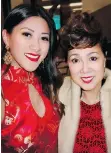  ??  ?? Canucks anthem singer Marie Hui and Hong Kong pop singer Pancy Lau Fung Ping entertaine­d at the Scotiabank Feast of Fortune.