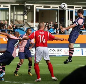  ?? ?? Anthony Pilkington gets to a free header as he scored against Bath