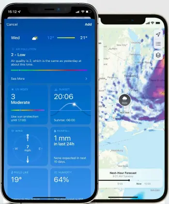  ?? ?? The new front page on the Weather app is stunning and provides you with all the data you could want.