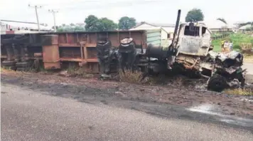  ?? PHOTO: IBRAHIM OBANSA ?? The burnt tanker