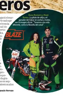  ??  ?? Rosa Romero y NaniRoma. La piloto de rallys y el ganador del Dakar en coches y motos, son la imagen oficial. “Tenemos una vida diferente, como la filosofía del canal”.