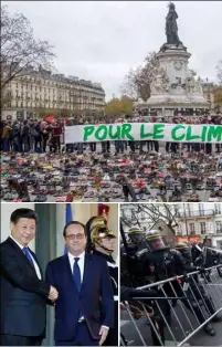  ??  ?? Une chaîne humaine a réuni   personnes à Paris, où ont aussi éclaté des incidents. Toute la soirée, les chefs d’Etat (ici le Chinois Xi Jinping) ont afflué. (MaxPPP/EPA)