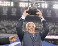  ?? Matt Slocum/Associated Press ?? Philadelph­ia Eagles owner Jeffrey Lurie holds the George Halas Trophy trophy after the NFC Championsh­ip on Jan. 29 in Philadelph­ia.