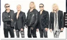  ??  ?? Joe Elliot from Def Leppard on stage in March, above, and with the rest of the band, left