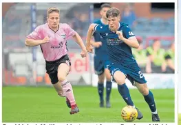  ??  ?? Dee kid Josh Mulligan blasts past former Dundee midfielder Simon Ferry on his first competitiv­e start.