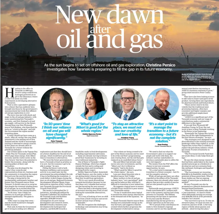  ?? PHOTO: SIMON O’CONNOR/STUFF ?? As the oil and gas industry faces its long sunset, plans are already underway on how to keep Taranaki’s economy ticking without one of its biggest players.