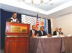  ?? — Picture: Presidenti­al Photograph­er ?? President Emmerson Mnangagwa delivers his keynote address to the Zimbabwe Investors’ Forum in New York on Friday. Joseph Nyadzayo