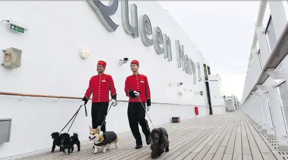  ??  ?? Not only does the Queen Mary 2 allow pets, it also offers dog-walking and other pet-friendly services — as do some other transporta­tion providers. DIANE BONDAREFF/CUNARD