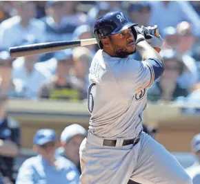  ?? ASSOCIATED PRESS ?? Brewers outfielder Lorenzo Cain had no strikeouts in 15 plate appearance­s in San Diego.