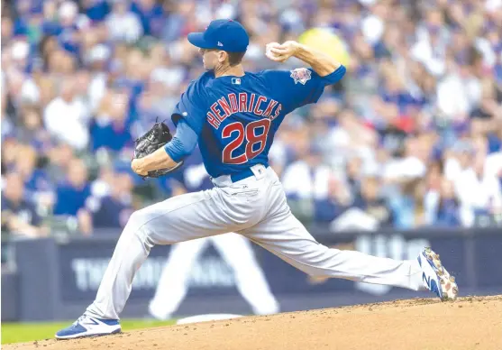  ?? | TOM LYNN/ AP ?? Right- hander Kyle Hendricks was very good last season, but the metrics suggest he was helped a lot by the Cubs’ sterling defense.