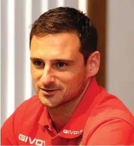  ??  ?? An emotional Gareth Sciberras announces his retirement from national team duty during Malta's press conference.