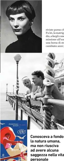  ??  ?? Da sinistra, in alto, Elizabeth iane Howard con Peter Scott, che sposò nel 1942; in un ritratto del 1956; con Kingsley Amis, il terzo marito; l’ultimo libro della saga, Tutto cambia, edito da Fazi.