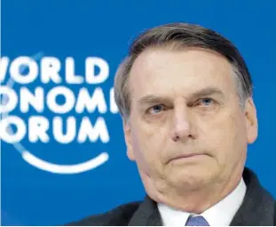  ?? AP PHOTO/MARKUS SCHREIBER ?? Jair Bolsonaro, president of Brazil, participat­es in a session at the annual meeting of the World Economic Forum in Davos, Switzerlan­d, on Tuesday.