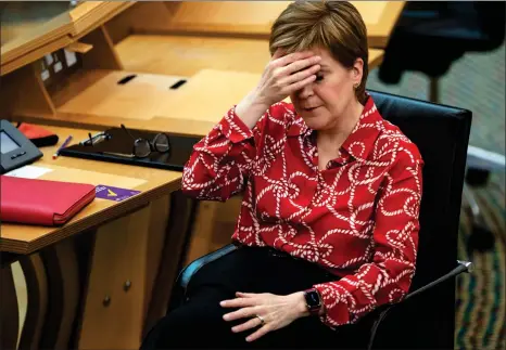  ??  ?? First Minister Nicola Sturgeon in Holyrood yesterday before she announced Moray and Glasgow would remain at Level Three restrictio­ns