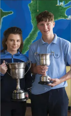  ??  ?? Linda Bradley, senior sports student of the year and Owen Whitty, junior sports student of the year.