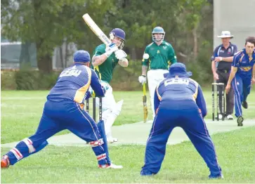  ??  ?? Catani 5/156 defeated Neerim District 123
Garfield-Tynong opener Matthew Trofa watches the ball carefully through to the keeper in Division One before falling to Pandolfo for three.