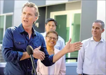  ?? Brian van der Brug Los Angeles Times ?? GOV. GAVIN NEWSOM, at an event last month recognizin­g homeless housing projects, scored several major victories — the biggest being his bill to keep the Diablo Canyon nuclear power plant open an extra five years.